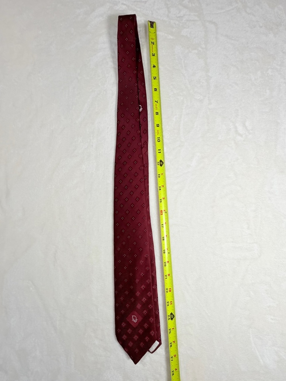 Christian Dior Embroidered Burgundy Patterned Polyester Tie - Picture 9 of 9